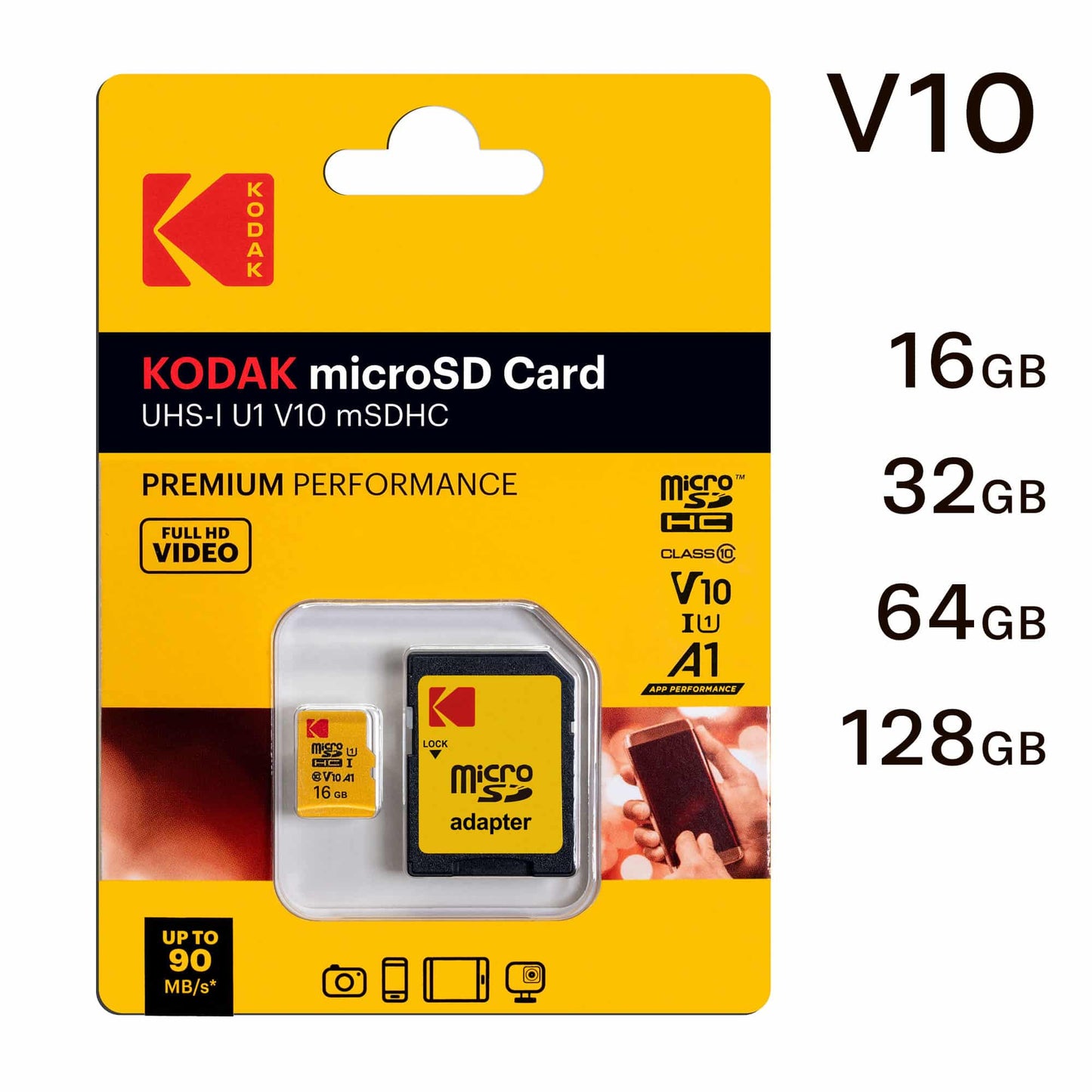 Spominska kartica microSDHC Kodak Premium Performance, 16Gb, Razred 10 / UHS-1 U1, Z adapterjem EKMSDM16GHC10K