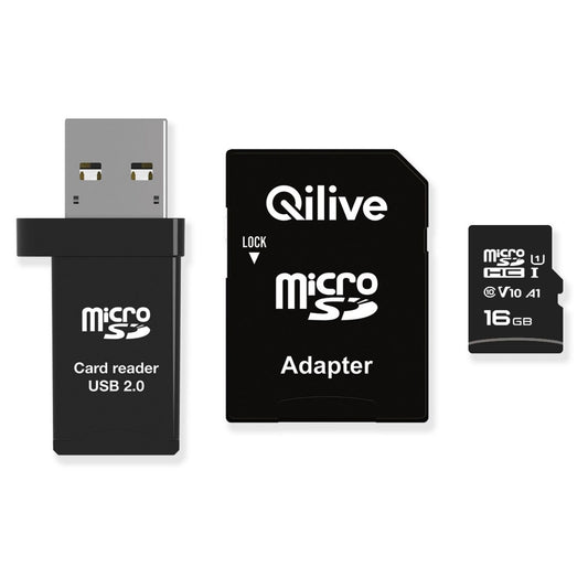 MicroSDHC pomnilniška kartica Qilive, 16 GB, razred 10, z branilnikom kartic in adapterjem EKMSDM16GHC10QL