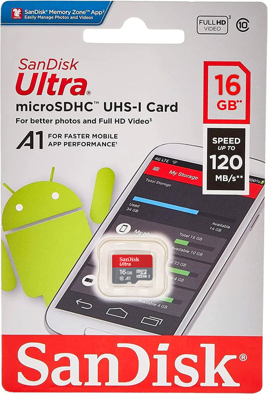 Spominska kartica microSDHC SanDisk Ultra Android A1, 16Gb, Razred 10 / UHS-1 U1 SDSQUAR-016G-GN6MN