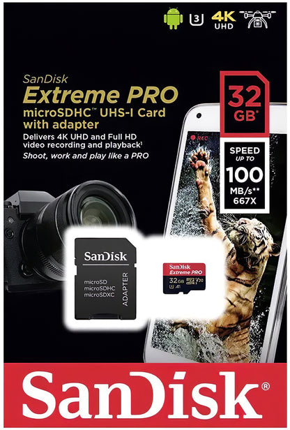 Spominska kartica microSDHC SanDisk Extreme Pro, 32Gb, Razred 10 / UHS-1 U3, Z adapterjem SDSQXCG-032G-GN6MA