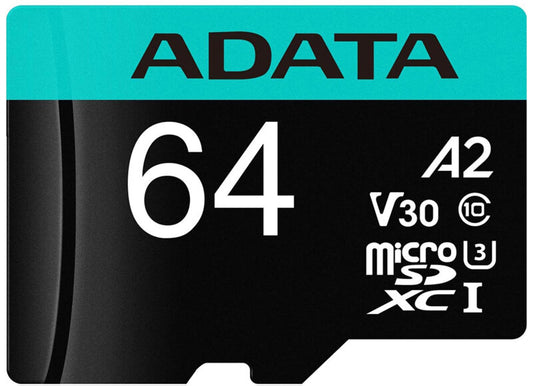 Spominska kartica microSDXC Adata Premier Pro, 64Gb, Razred 10 / UHS-1 U3, Z adapterjem AUSDX64GUI3V30SA2-RA1