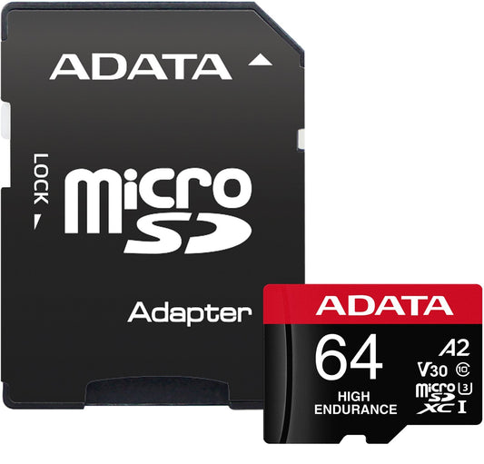 Spominska kartica microSDXC Adata High Endurance, 64Gb, Razred 10 / UHS-1 U3, Z adapterjem AUSDX64GUI3V30SHA2-RA1