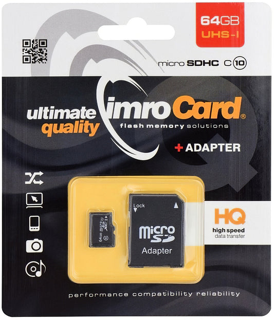 Pomnilniška kartica microSDXC Imro, 64Gb, Razred 10 / UHS-1 U1, z adapterjem