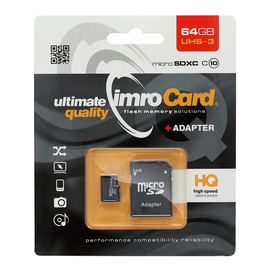 Imro microSDXC pomnilniška kartica, 64GB, razred 10 / UHS-1 U3, z adapterjem