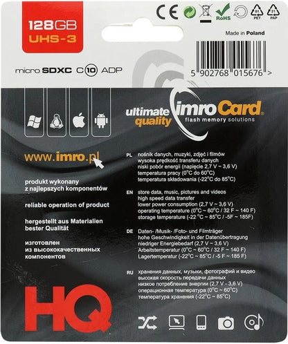 Spominska kartica microSDXC Imro, 128Gb, Razred 10 / UHS-1 U3, Z adapterjem