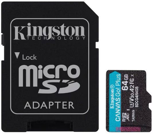 Spominska kartica microSDXC Kingston Canvas Go Plus Android A2, 64Gb, Razred 10 / UHS-1 U3, Z adapterjem SDCG4/64GB