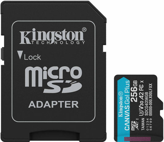 Spominska kartica microSDXC Kingston Canvas Go Plus Android A2, 256Gb, Razred 10 / UHS-1 U3, Z adapterjem SDCG4/256GB