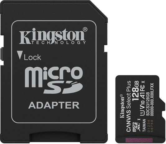 Spominska kartica microSDXC Kingston Canvas Select Plus Android A1, 128Gb, Razred 10 / UHS-1 U1, Z adapterjem SDCS3/128GB