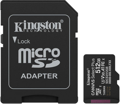 Spominska kartica microSDXC Kingston Canvas Select Plus Android A1, 512Gb, Razred 10 / UHS-1 U3, Z adapterjem SDCS3/512GB