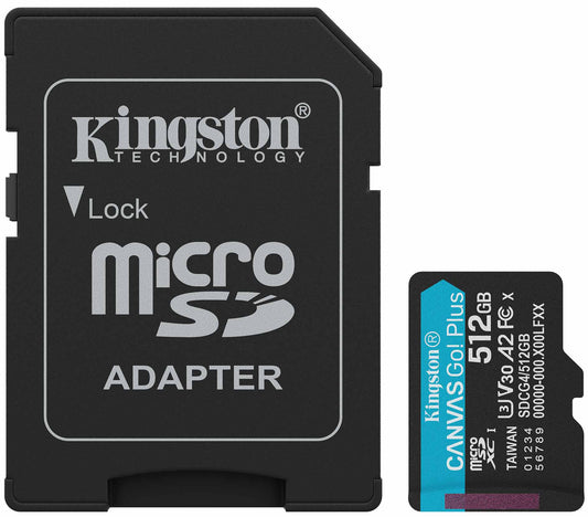 Spominska kartica microSDXC Kingston Canvas Go Plus Android A2, 512Gb, Razred 10 / UHS-1 U3, Z adapterjem SDCG4/512GB