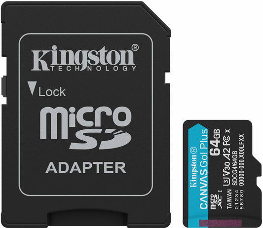Spominska kartica microSDXC Kingston Canvas Go Plus Android A2, 64Gb, Razred 10 / UHS-1 U3, Z adapterjem SDCG4/64GB