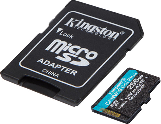 Spominska kartica microSDXC Kingston Canvas Go Plus Android A2, 256Gb, Razred 10 / UHS-1 U3, Z adapterjem SDCG4/256GB
