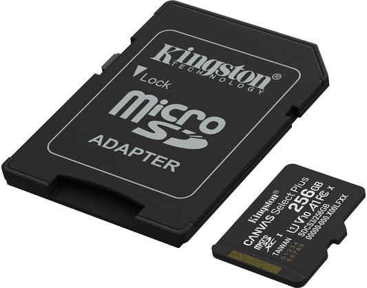 Spominska kartica microSDXC Kingston Canvas Select Plus Android A1, 256Gb, Razred 10 / UHS-1 U1, Z adapterjem SDCS3/256GB