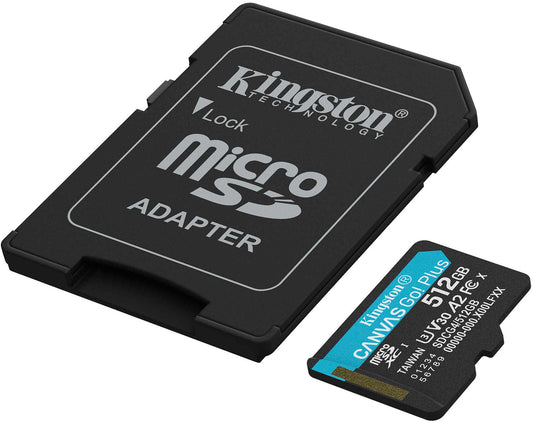 Spominska kartica microSDXC Kingston Canvas Go Plus Android A2, 512Gb, Razred 10 / UHS-1 U3, Z adapterjem SDCG4/512GB