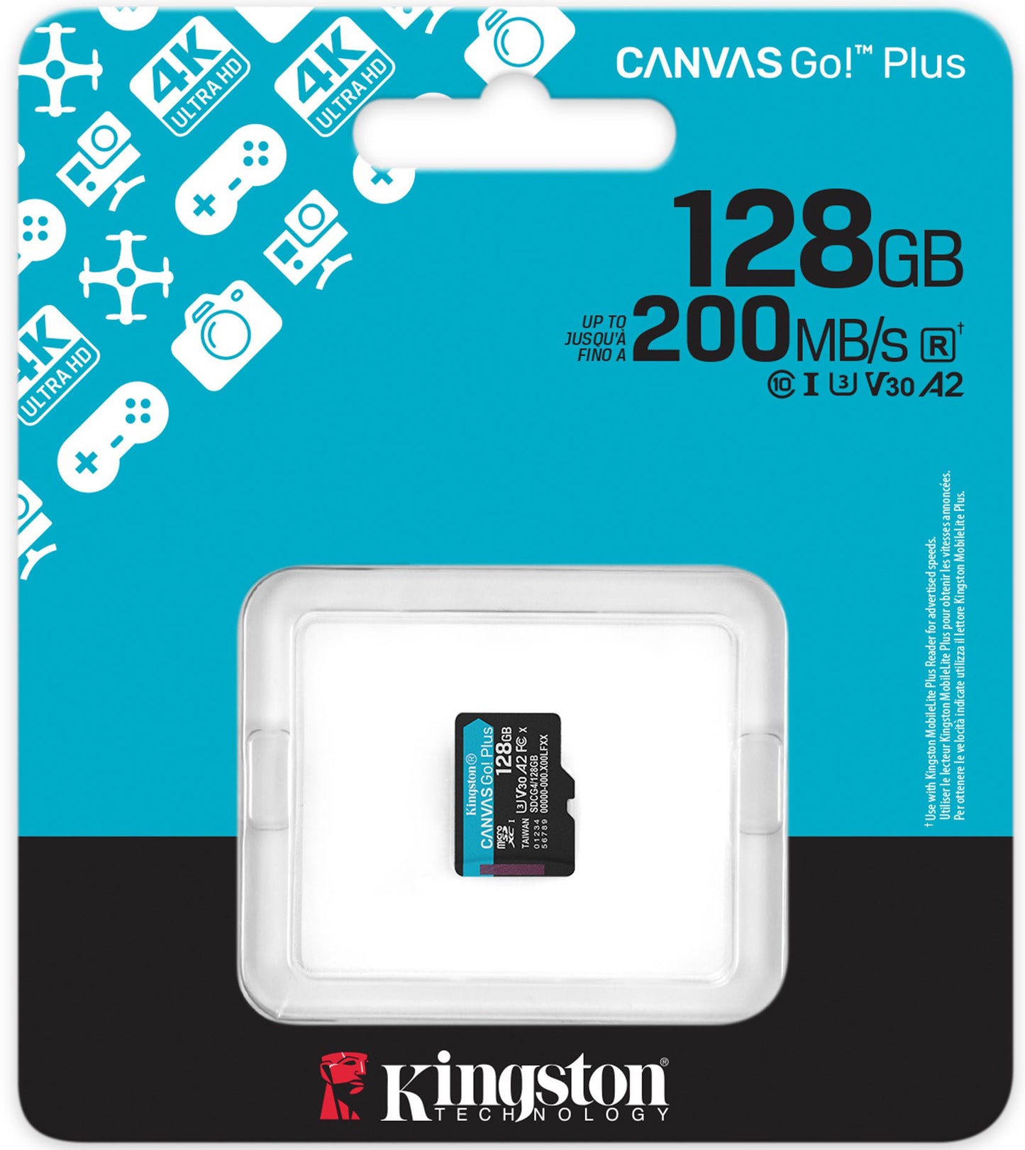 Spominska kartica microSDXC Kingston Canvas Go Plus Android A2, 128Gb, Razred 10 / UHS-1 U3 SDCG4/128GBSP