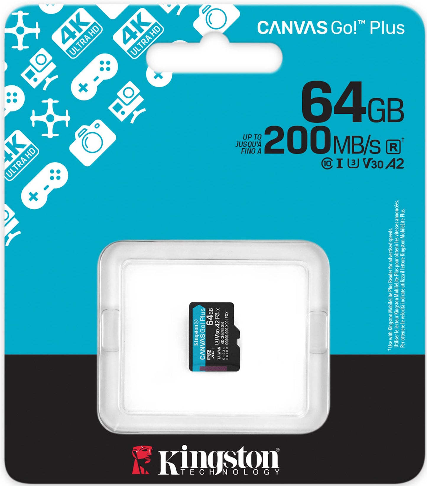 Spominska kartica microSDXC Kingston Canvas Go Plus Android A2, 64Gb, Razred 10 / UHS-1 U3 SDCG4/64GBSP
