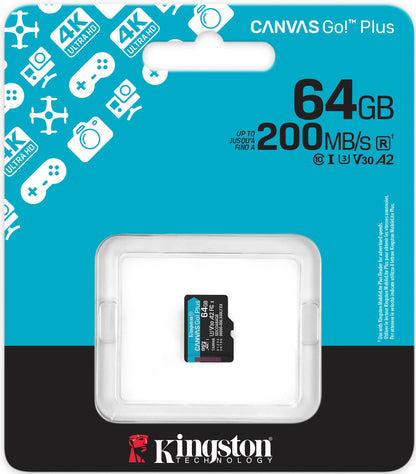 Spominska kartica microSDXC Kingston Canvas Go Plus Android A2, 64Gb, Razred 10 / UHS-1 U3 SDCG4/64GBSP