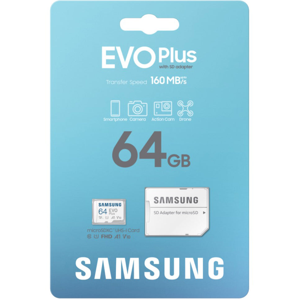 Spominska kartica microSDXC Samsung Evo Plus, 64Gb, Razred 10 / UHS-1 U1, Z adapterjem MB-MC64SA/EU