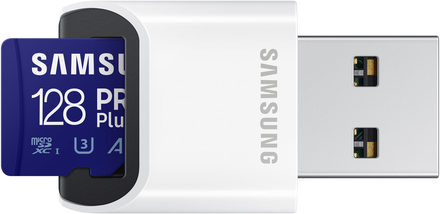 Spominska kartica microSDXC Samsung PRO Plus, 128Gb, Razred 10 / UHS-1 U3, Z bralnikom kartic in adapterjem MB-MD128KB/WW