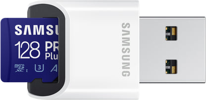 Spominska kartica microSDXC Samsung PRO Plus, 128Gb, Razred 10 / UHS-1 U3, Z bralnikom kartic in adapterjem MB-MD128KB/WW
