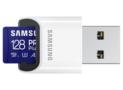 Spominska kartica microSDXC Samsung PRO Plus, 128Gb, Razred 10 / UHS-1 U3, z bralnikom kartic MB-MD128SB/WW