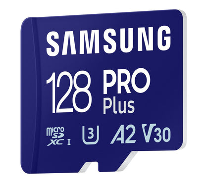 Spominska kartica microSDXC Samsung PRO Plus, 128Gb, Razred 10 / UHS-1 U3, z bralnikom kartic MB-MD128SB/WW