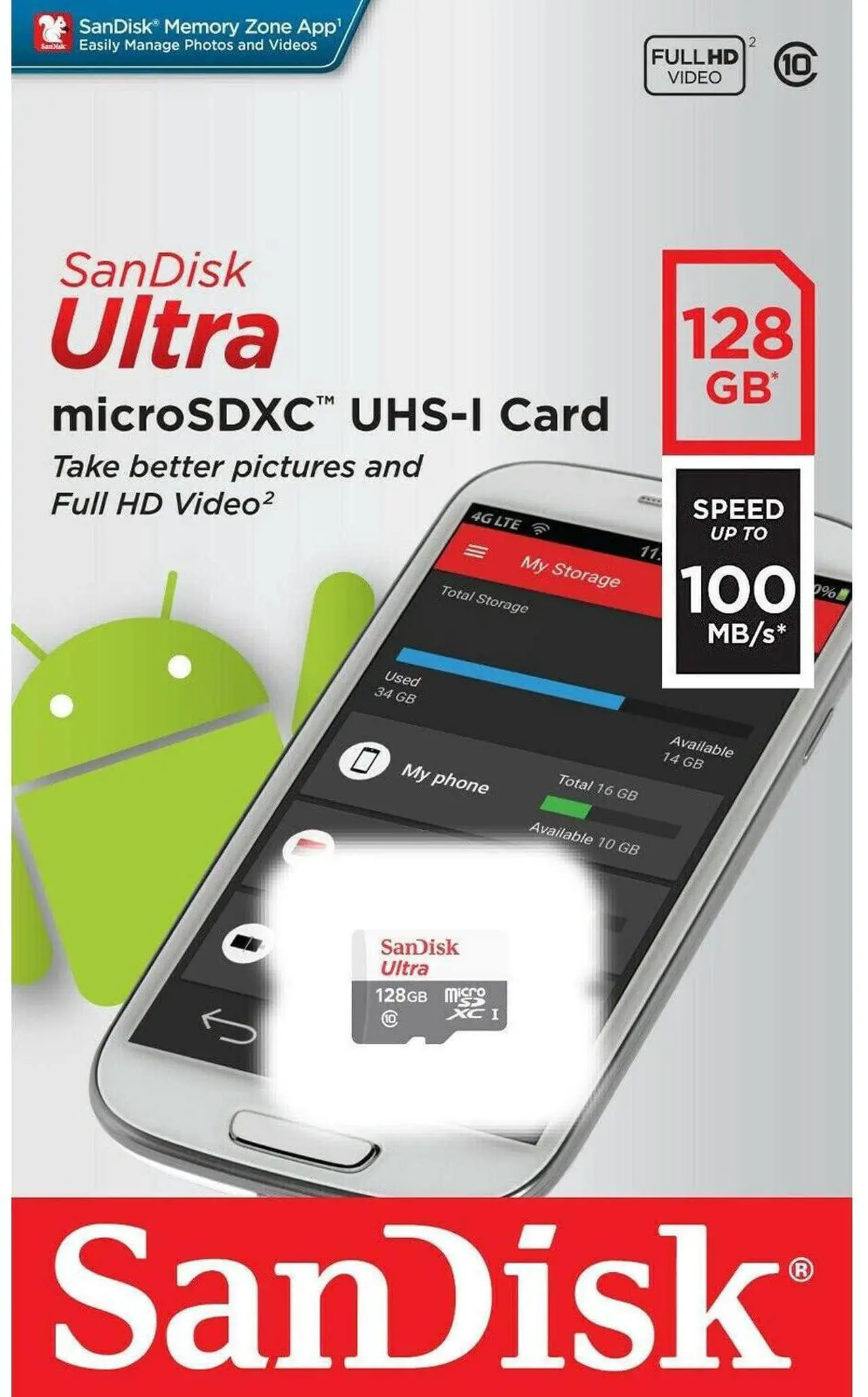 Spominska kartica microSDXC SanDisk Ultra, 128Gb, Razred 10 SDSQUNR-128G-GN3MN