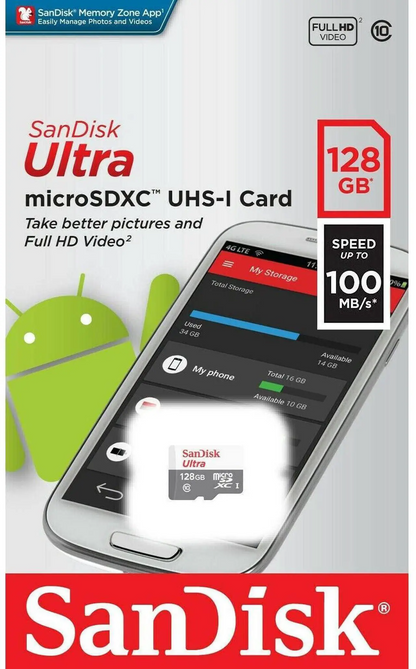 Spominska kartica microSDXC SanDisk Ultra, 128Gb, Razred 10 SDSQUNR-128G-GN3MN