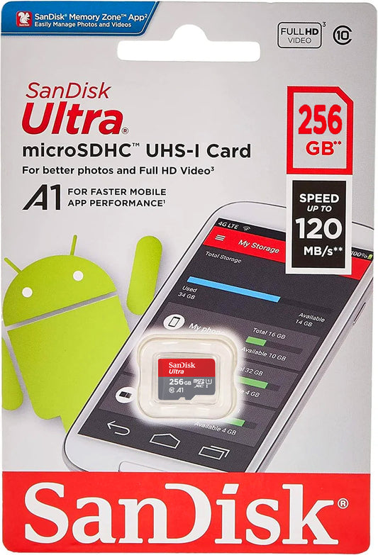 Spominska kartica microSDXC SanDisk Ultra Android A1, 256Gb, Razred 10 / UHS-1 U1 SDSQUAC-256G-GN6MN