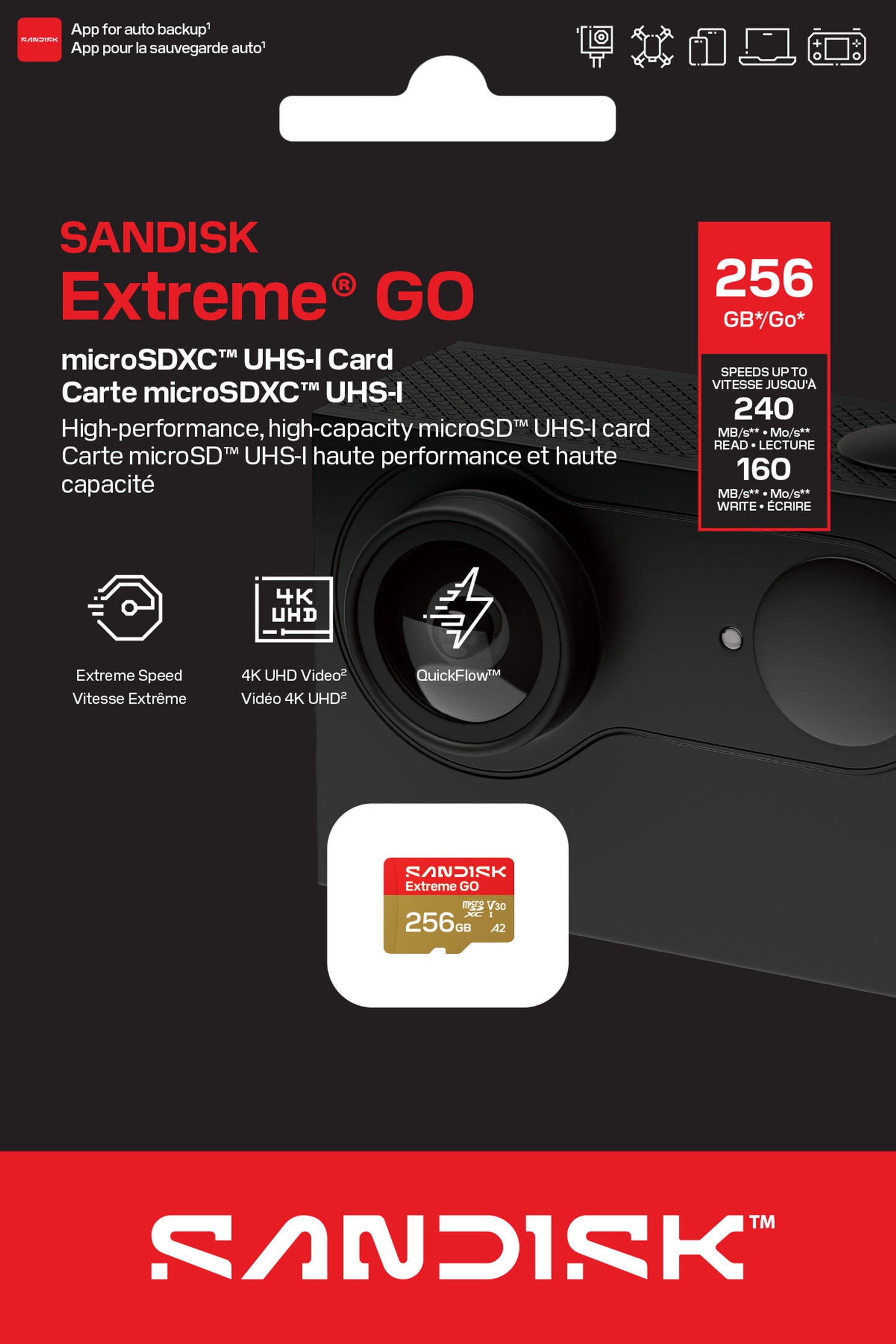 SanDisk Extreme GO Android A2 microSDXC Memory Card, 256GB, Class 10 / UHS-1 U1 SDSQXGN-256G-GN6MN
