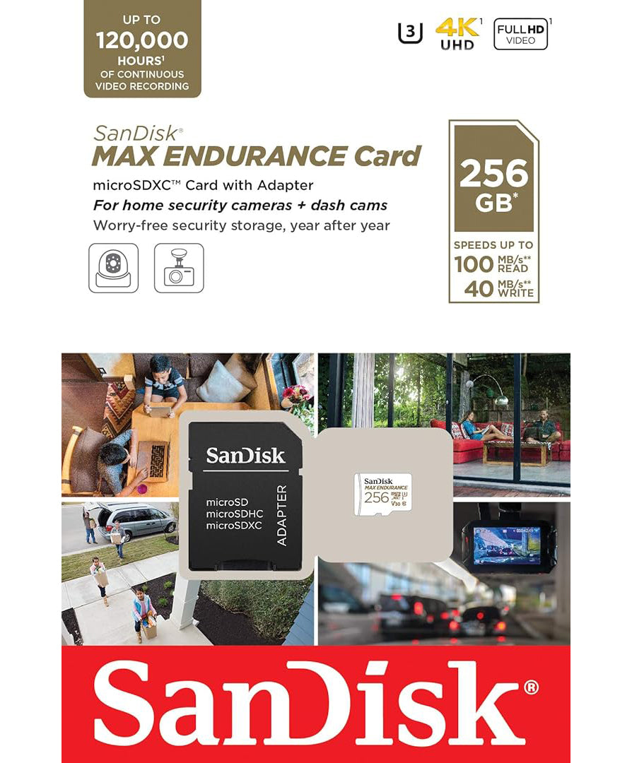 Pomnilniška kartica microSDXC SanDisk MAX Endurance, 256Gb, Razred 10 / UHS-1 U3, Z adapterjem SDSQQVR-256G-GN6IA