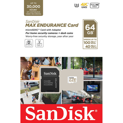 Spominska kartica microSDXC SanDisk MAX Endurance, 64Gb, Razred 10 / UHS-1 U3, Z adapterjem SDSQQVR-064G-GN6IA