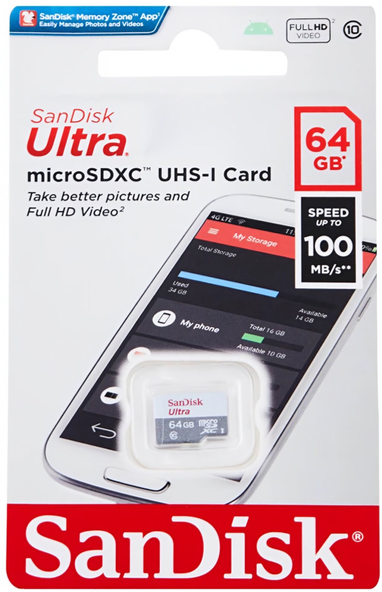 Spominska kartica microSDXC SanDisk Ultra, 64Gb, Razred 10 SDSQUNR-064G-GN3MN