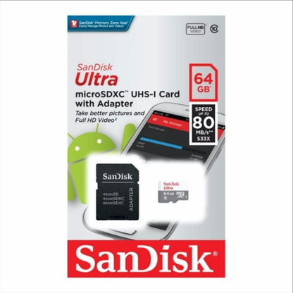 Spominska kartica microSDXC SanDisk Ultra, 64Gb, Razred 10, Z adapterjem SDSQUNR-064G-GN3MA