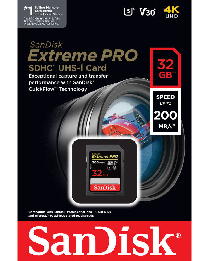 SanDisk Extreme Pro SDHC Memory Card, 32Gb, Class 10 / UHS-1 U3 SDSDXXO-032G-GN4IN