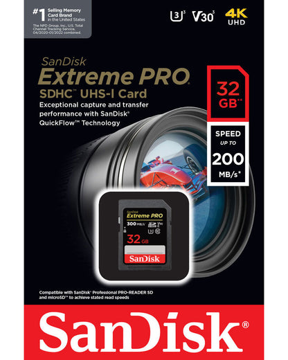 SanDisk Extreme Pro SDHC Memory Card, 32Gb, Class 10 / UHS-1 U3 SDSDXXO-032G-GN4IN