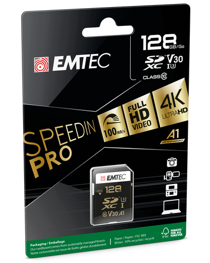 Spominska kartica SDXC Emtec SpeedIn Pro, 128Gb, Razred 10 / UHS-1 U3 ECMSD128GXC10SP