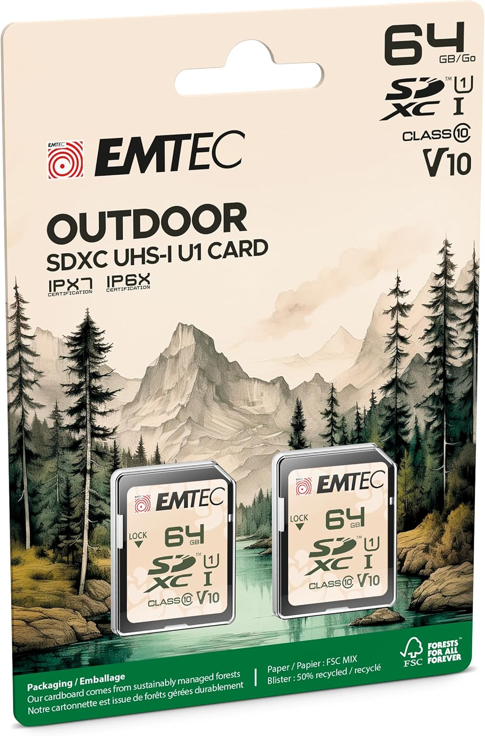 Emtec Rugged Outdoor SDXC Memory Card, 64GB, Class 10 / UHS-1 U1, Set of 2 pieces ECMSD64GXCU1ORP2