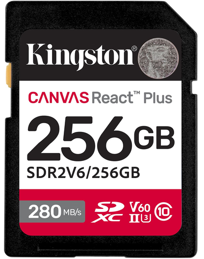 Spominska kartica SDXC Kingston Canvas React Plus, 256Gb, Razred 10 / UHS-2 U3 SDR2V6/256GB
