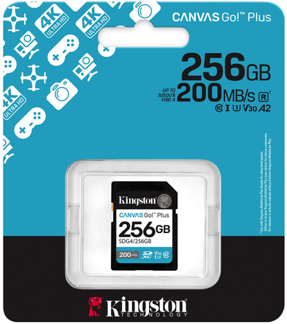 SDXC pomnilniška kartica Kingston Canvas Go Plus, 256GB, razred 10 / UHS-1 U3 SDG4/256GB