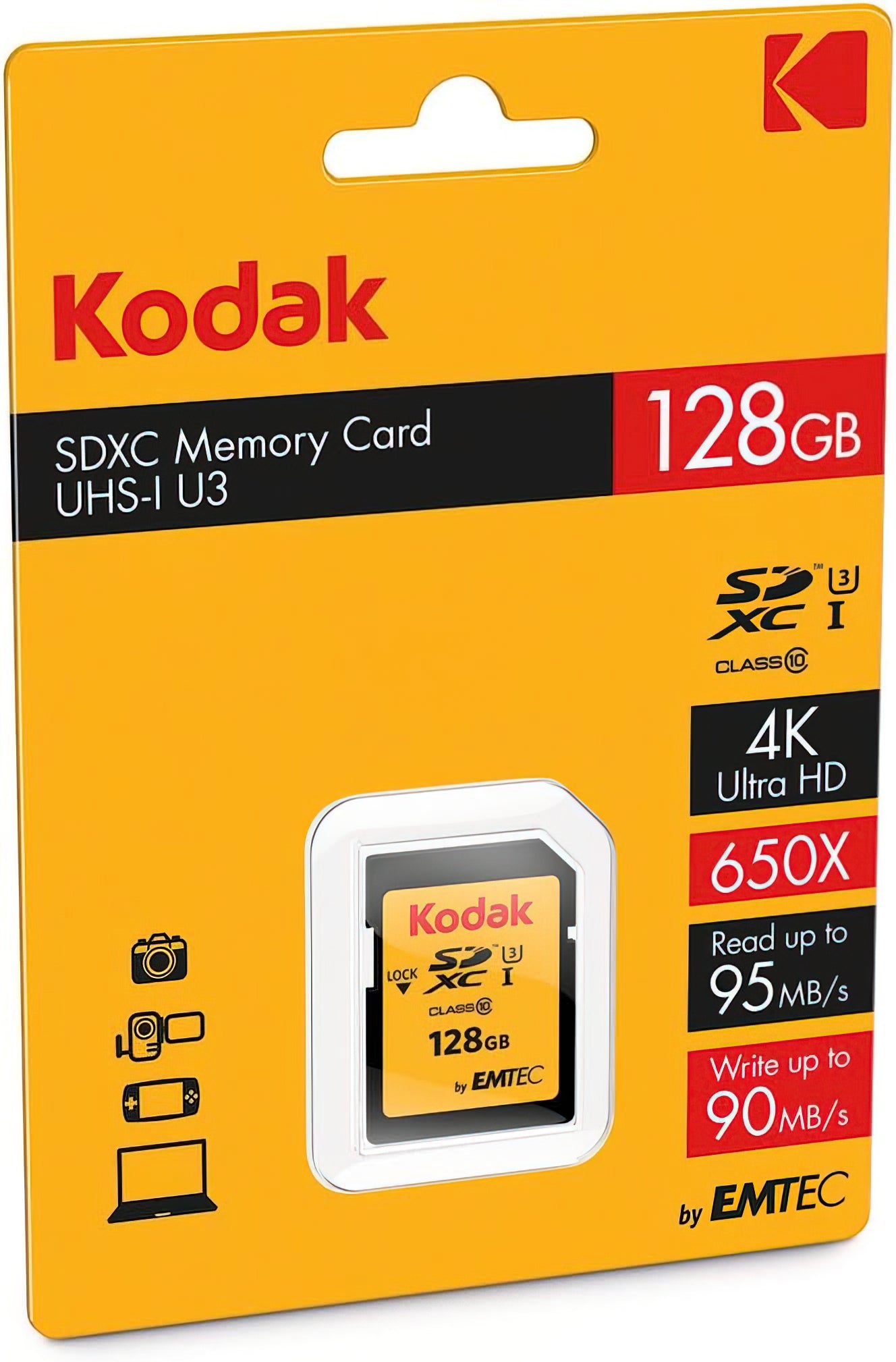 Spominska kartica SDXC Kodak, 128Gb, Razred 10 / UHS-1 U3 EKMSD128GXC10HPRK