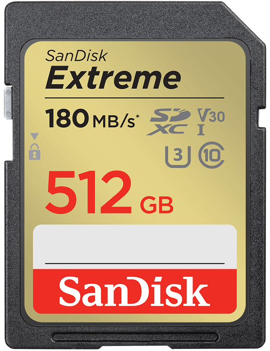 SanDisk Extreme SDXC Memory Card, 512GB, Class 10 / UHS-1 U3 SDSDXVV-512G-GNCIN