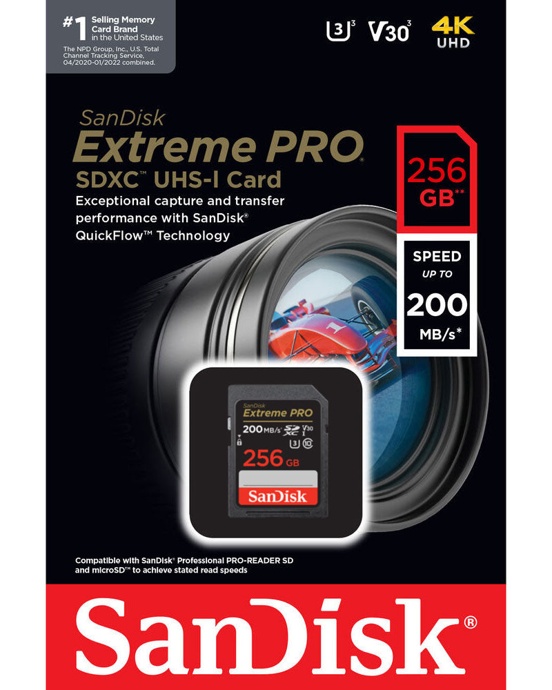 SDXC pomnilniška kartica SanDisk Extreme Pro, 256GB, razred 10 / UHS-1 U3 SDSDXXD-256G-GN4IN