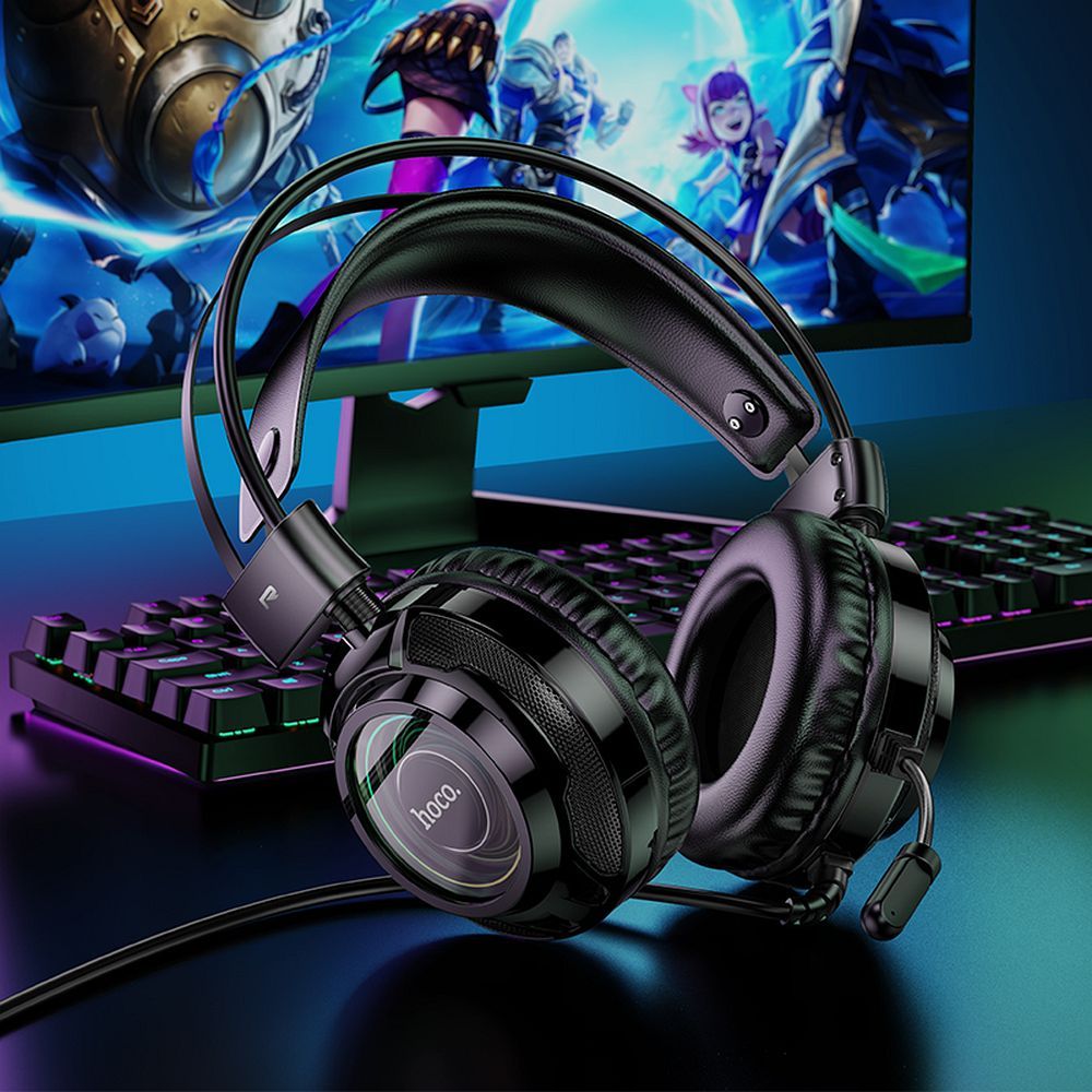 Gaming slušalke 3,5 mm HOCO W110, RGB, črne