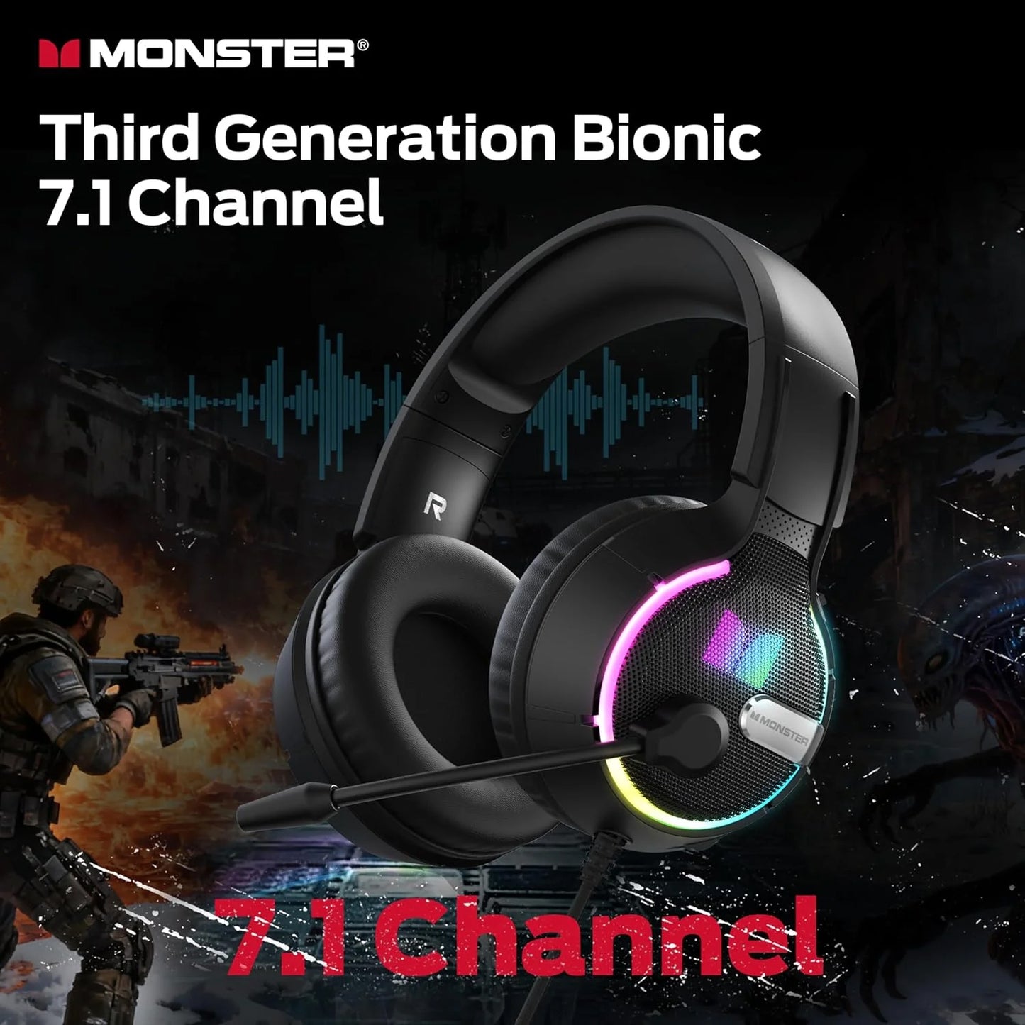 Gaming slušalke 3,5 mm Monster Mission 320, RGB, 1,9 m, črne