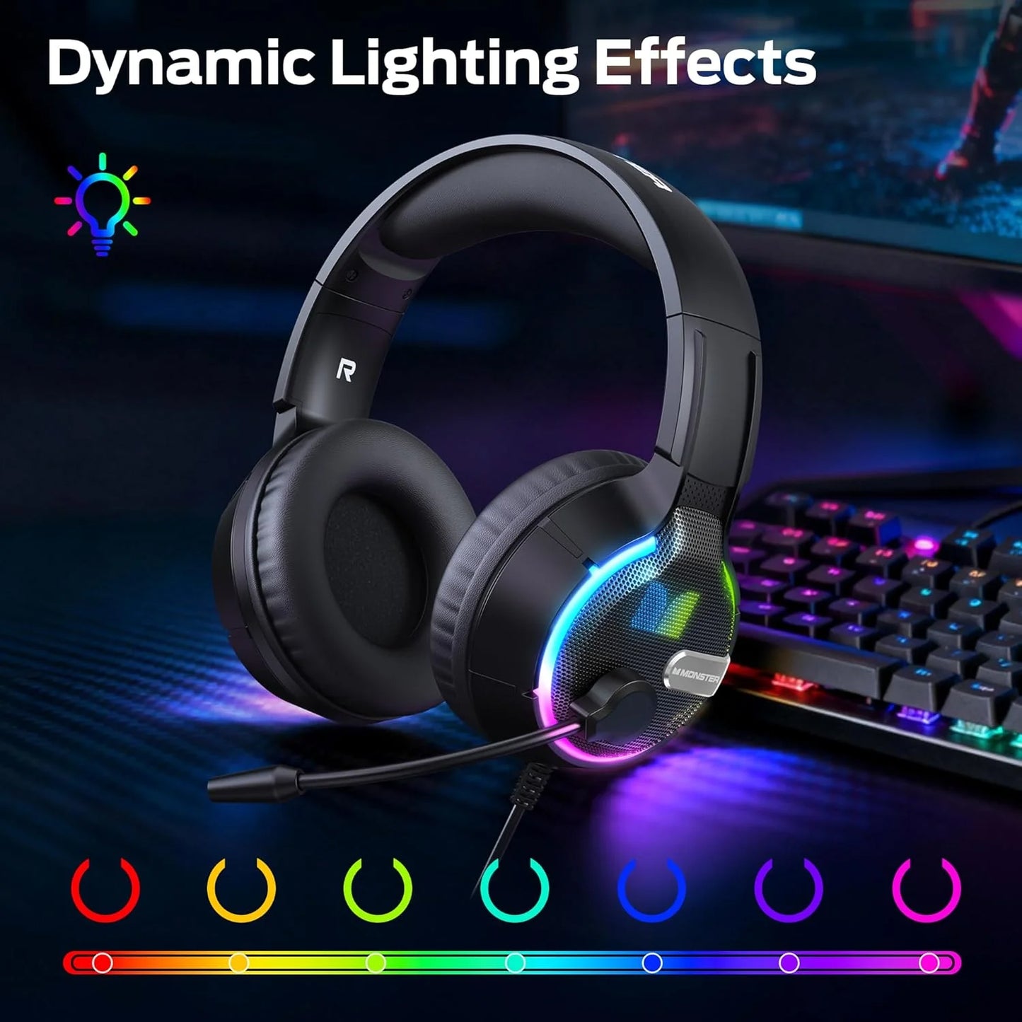 Gaming slušalke 3,5 mm Monster Mission 320, RGB, 1,9 m, črne