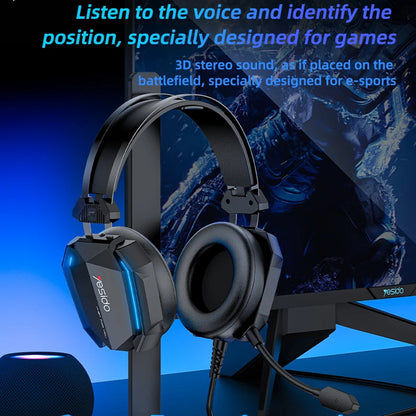 Slušalke za igranje 3.5mm Yesido EK03, RGB, 2m, Črne