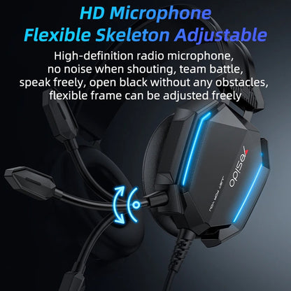 Slušalke za igranje 3.5mm Yesido EK03, RGB, 2m, Črne