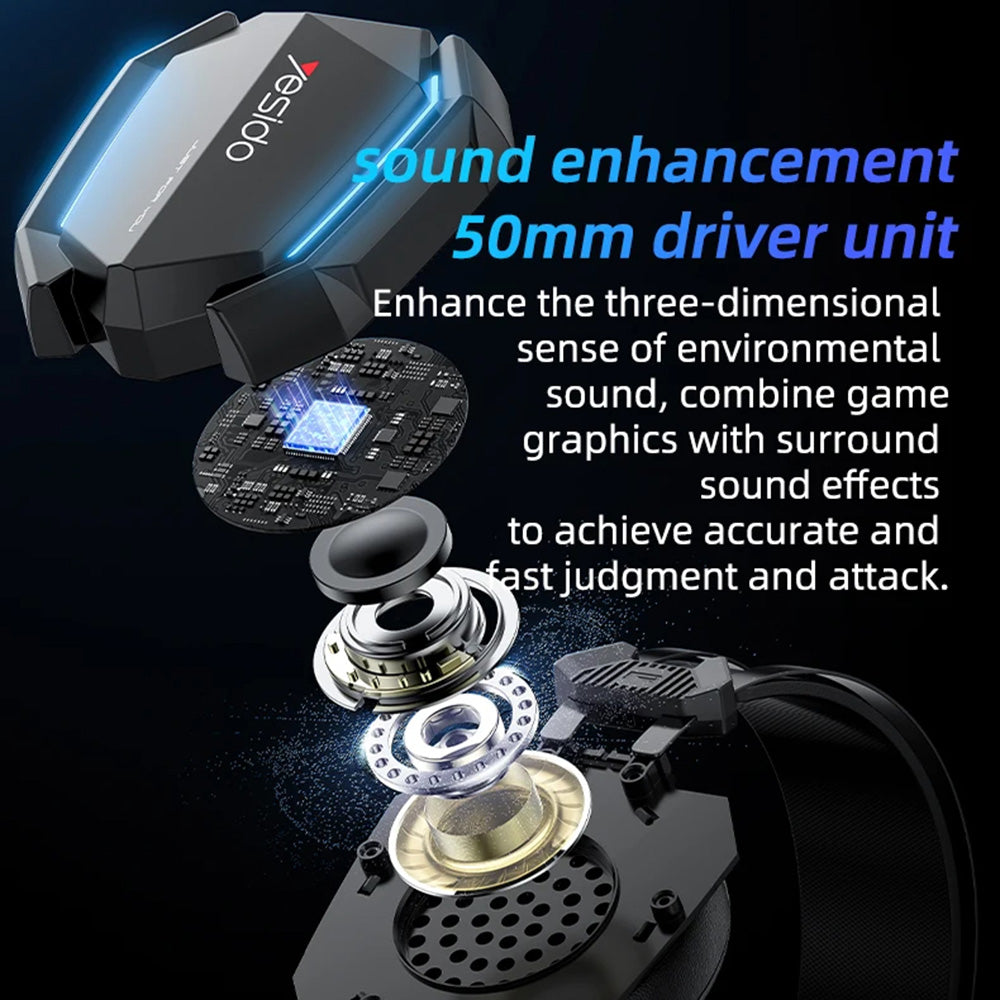 Slušalke za igranje 3.5mm Yesido EK03, RGB, 2m, Črne