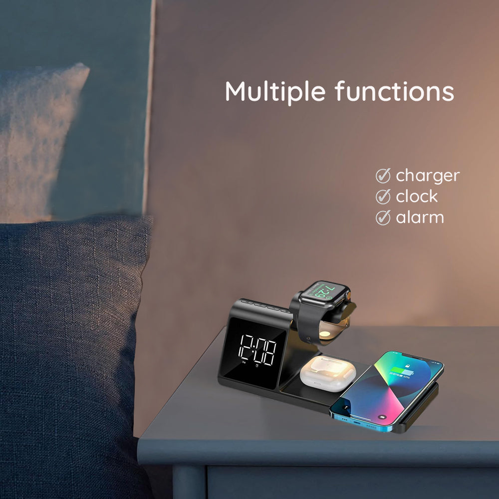 Digitalna ura HAVIT W3042 4v1 z brezžičnim polnjenjem QI, črna